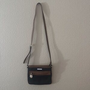 Michael Kors Black and Brown Crossbody Purse with Gold and Silver Details